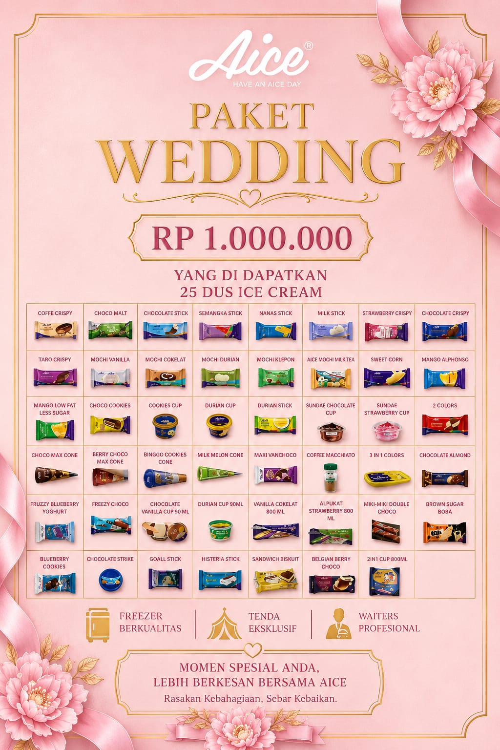 Paket Wedding Aice Rp 1.000.000 (25 Dus)